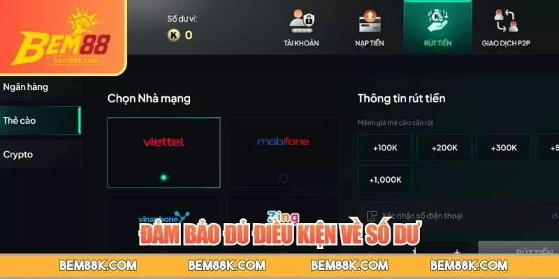 Đảm bảo đủ điều kiện về số dư